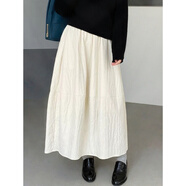 韓國2025秋冬加絨加厚肌理感立體花苞半裙女高腰顯瘦蓬蓬裙 杏 均碼