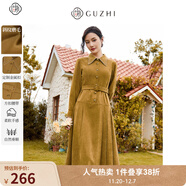 固執（OBSTINATE）【特價(jià)】秋季新款復古學(xué)院刺繡翻領(lǐng)腰帶長(cháng)袖橄欖綠連衣裙 橄欖綠 M 165/84A