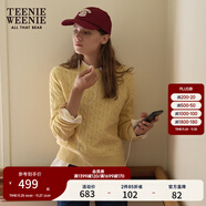 Teenie Weenie小熊毛衣女春季簡(jiǎn)約運動(dòng)綿羊毛圓領(lǐng)絞花針織毛衣女 黃色 M