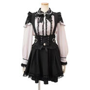 地蕾系日系可拆卸背帶半身裙顯瘦收腰遮胯愛(ài)心珍珠扣背帶裙 黑色 背帶裙 S