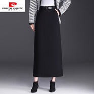 皮爾卡丹（pierre cardin）毛呢半身裙冬季長(cháng)裙到腳踝一步裙超長(cháng)款包裙秋冬灰色包臀裙冬裙女 黑色 M 腰圍2尺