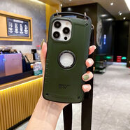 ROOT CO適用蘋(píng)果13promax手機保護殼14plus防摔套12全包11矽膠XSMAX斜跨16promax掛繩XR商務(wù)15軍工保護套7 軍綠＋掛繩 iPhone14Pro