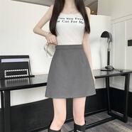 胖毫米大碼高腰修身羊毛短裙秋冬女式容易搭配的a字裙黑色小短裙 灰色 L