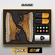 八哥品牌男鞋2025秋冬新款高幫皮面戶(hù)外運動(dòng)板鞋男士軟底增高工裝鞋 黃棕 39