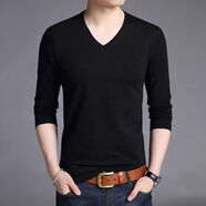 南極人男士長(cháng)袖T恤雞心V領(lǐng)打底衫桃尖領(lǐng)上衣純棉秋衣寬松汗衫百搭內衣服 長(cháng)袖V領(lǐng)薄款黑色 XL