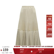 兩三事絲絨半身裙春季女黑色百褶裙裙子復(fù)古半裙長裙 開心自轉(zhuǎn)體 奶杏色 厚款 S