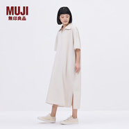 無(wú)印良品（MUJI）IDEE 女式 平紋 短袖連衣裙 女裝裙子25年夏季 連身裙 GA45CC5S 淺灰色 M (155/80A)