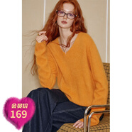妖精的口袋「94%綿羊毛」8色v領(lǐng)寬松毛衣女2025秋新款慵懶風(fēng)軟糯 活力橘黃 M