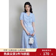 獨束大碼女裝夏少女感時(shí)尚套裝微胖mm清爽減齡襯衫+半裙兩件套 晴空藍-上衣 M (尺碼：1) (尺碼：1)