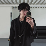 Mrcyc輕成熟風(fēng)格休閑西裝男士秋季寬松短外套韓國時(shí)尚設計西裝上 黑色 XL