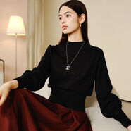 ONE BUYE【新品】純色氣質(zhì)百搭高彈上衣秋款套頭女士針織衫25052572 黑色 S