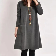 2025秋冬新款韓版寬松加大胖MM大碼女裝爆款寬松顯瘦長(cháng)袖連衣裙子 灰色 XL