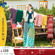 兩三事梵高文藝 青衫 蕾絲拼接半高領(lǐng)打底衫女春季復古修身內搭針織衫 杏色 均碼 F