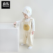 森馬兒童春秋兒童背帶褲寶寶時(shí)髦純棉連體衣男女童卡通外出服嬰兒爬服長(cháng)褲 淺黃色 卡通背帶褲 90cm