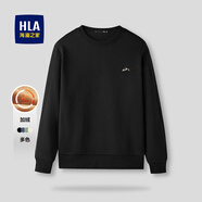 HLA海瀾之家長(cháng)袖t恤男秋季簡(jiǎn)約圓領(lǐng)百搭寬松舒適親膚衛衣男打底T衣服 黑色96 (加絨) 4XL 190/108A