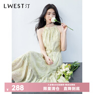 朗文斯?。↙.WEST）2025夏季新款海邊度假露肩長(cháng)款碎花無(wú)袖掛脖連衣裙 黃色花 L 110-120斤