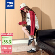 唐獅（TonLion）2025女文字插肩撞色長(cháng)袖T恤 洋紅 L