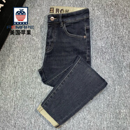 AEMAPE美國蘋(píng)果冬季加絨加厚微寬松男士牛仔褲刺繡極簡(jiǎn)風(fēng)高級感百搭彈力 藍色薄絨長(cháng)褲 28 適合100-110斤