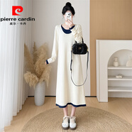皮爾卡丹（pierre cardin）胖妹妹mm2025顯瘦中長(cháng)款直筒毛衣裙長(cháng)袖大碼秋冬圓領(lǐng)針織連衣裙 杏色 S 建議80-95體重