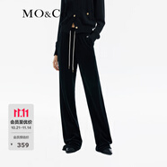 MO&Co.長褲大紅色輕奢運(yùn)動(dòng)風(fēng)抽繩高腰及地直筒絲絨休閑褲摩安珂 黑色 L