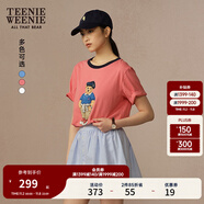 Teenie Weenie【明星同款】小熊女裝T恤夏季新款情侶撞色印花短袖 中粉色 S