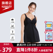 速比濤（Speedo）裙式連體泳衣女夏游泳衣高腰裙擺泳裝顯瘦遮肚防曬溫泉海邊泳裝 BLACK（黑色） XL (38) 身高170/體重64-69kg
