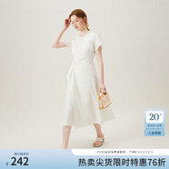 范思藍恩夏季圓領(lǐng)抽繩褶皺設計感連衣裙女2024夏裝新款白色高腰A字裙女 奶白色 M