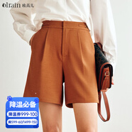 Olrain歐芮兒法式南瓜色休閑褲女秋秋闊腿褲高腰直筒短褲 南瓜色 L