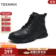 天美意男靴商場(chǎng)同款休閑百搭純色男戶(hù)外工裝靴時(shí)尚男鞋DED11DD4 黑色（羊毛里） 42