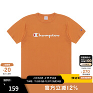 Champion夏季經(jīng)典款印花草寫(xiě)LOGO圓領(lǐng)休閑運動(dòng)T恤無(wú)性別冠軍短袖男女情侶 橘色 M