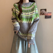 貽華馬年新年毛衣拜年服圣誕節女本命年紅色2026重工提花費爾島秋冬加 灰色(設計感小眾/獨特別致絕美/歐貨//炸街/短款 2XL (建議140-160斤)