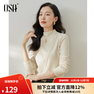 歐莎（OSA）半高領(lǐng)雙面德絨打底衫T恤女秋冬2025年新款保暖內搭上衣大碼 米白色 M