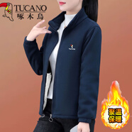 啄木鳥(niǎo)雙面絨抓絨衣女加絨加厚立領(lǐng)外套中老年媽媽裝洋氣本命年過(guò)年衣服 藏青[保暖] 加絨 XL 適合110-125斤