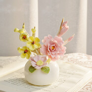 妙旭花瓶擺件客廳輕奢高級感小號精致陶瓷花瓶手工花加梅花枝套組精美 向陽(yáng)花圓花瓶＋牡丹＋黃梅花