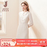 經典故事（JANE STORY）2024新款名媛小香風連衣裙女秋季氣質復古法式雪紡假兩件呢子裙 U03杏色 XL
