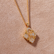 晶瑞得日韓風(fēng)格歌劇院opera項鏈珍珠母貝植物花卉圖案18K黃金吊墜鎖骨鏈 項鏈大號白貝母帶鉆 一面帶鉆一面不帶鉆