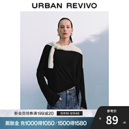 UR2025秋季新款女裝慵懶休閑風(fēng)綁帶超寬松長(cháng)袖T恤UWB450049 黑色 (偏寬松) L (XL-XXL)