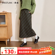 西遇中長(cháng)款高腰半身裙女2025年冬季新款直筒復古格紋呢料設計裙子 綠色 L 28