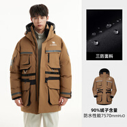 駱駝（CAMEL）戶(hù)外服冬季新款男款加厚中長(cháng)款珠峰級三防鵝絨沖鋒衣 【全壓膠_三防鵝絨服】橡樹(shù)棕_幻影黑，男，A33C L