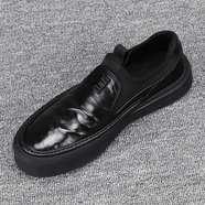 紅蜻蜓金典男鞋秋冬新款韓版潮一腳蹬男士休閑皮鞋黑色軟底真皮舒適時(shí) 9061黑色 38