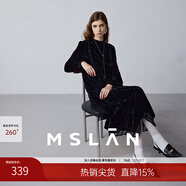 MSLAN|商場(chǎng)同款冬季新款氣質(zhì)絲絨蕾絲拼接連衣裙鏤空繡花黑色長(cháng)裙 烏黑 S