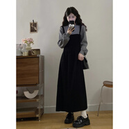 天啟世紀大碼韓系撞色復古裙女秋冬胖mm淑女風(fēng)顯瘦加厚 黑灰色【獨特/超好看/氣質(zhì)女裝/高級感/輕熟大氣】 L 【100-120斤】
