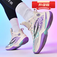 李寧高幫男鞋秋冬季青少年皮面防水防滑運動(dòng)鞋男童學(xué)生實(shí)戰籃球鞋 米色-系帶-緩震回彈透氣防滑（升級版） 44