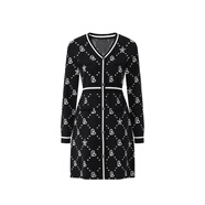 太平鳥(niǎo)女士時(shí)尚春季新款老花紋樣連衣裙 黑色紋樣 S