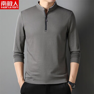 南極人（Nanjiren）秋季男士長(cháng)袖t恤衫立領(lǐng)中年爸爸裝寬松大碼T恤中老年男裝打底衫 32117款灰色 胸前純色 L 50