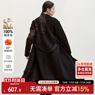 尚都比拉長(zhǎng)款100%羊毛大衣女冬季高級(jí)感收腰雙面毛呢外套 黑色 L 