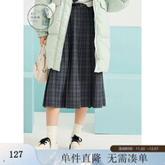 紫涵壓褶半身長(cháng)裙女冬季復古裝飾扣森系百搭文藝時(shí)尚顯瘦 灰格 S