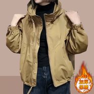 拉夏貝爾（La Chapelle）短外套女裝2025春秋新款韓版寬松時(shí)尚小個(gè)子外套風(fēng)衣上衣夾克女 軍綠 夾棉加厚 M 建議100斤內