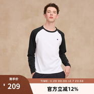 Champion冠軍長(cháng)袖T恤男新款刺繡插肩袖打底衫女撞色基礎 白拼黑色 M