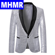 MHMR亮片個(gè)性男歌手禮服演出金色西裝外套主持人夜店DJ服裝影樓西服男 銀色 S